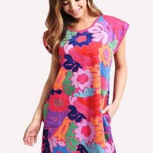 J. Marie Maya Dress - Pink Floral Shift Dress - Bold Multicolor Print